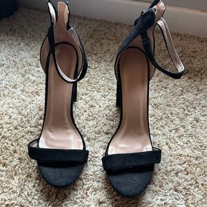 Black Suede Ankle-Strap High Heel Sandals